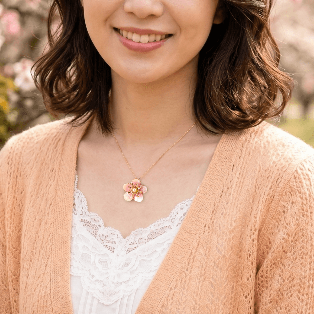 【梅】ネックレス ピンク サージカルステンレス 金属アレルギー対応 受注生産 大人可愛い 透明感 ギフト 春の新作 | 3枚目